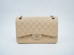 Pre-owned CHANEL lambskin Shoulder Bags Quilted Jumbo Double Flap Beige