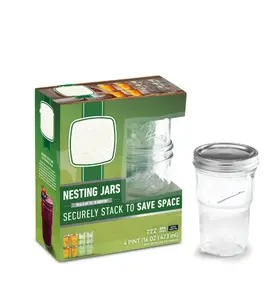Nesting Mason Jar Set with Lids & Bands - Wide Mouth, Pint, 4-Pack for Canning or Drinkware, Ideal for Home Cooking and Preserving