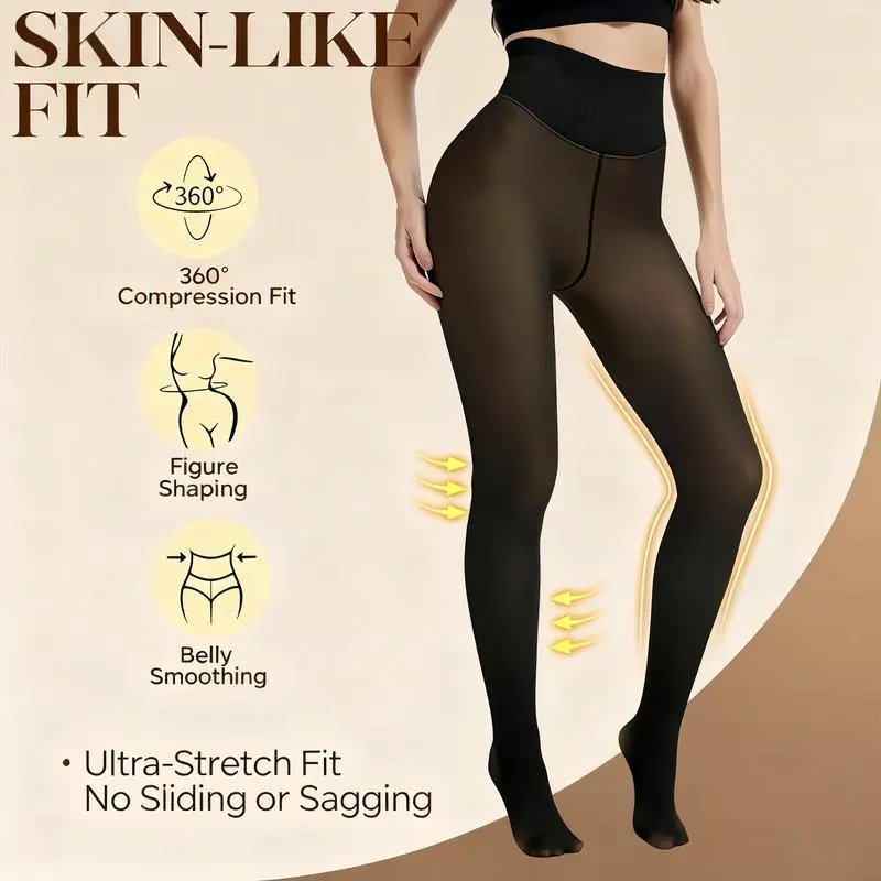 Sports & Outdoor Compression Band 1-Seam Magic Fleece-Lined Leggings, Closed-Toe Thermal Tights, XXS-3XL Plus Size, 4 Skin Shades Warm Fleece Pantyhose for Outdoor Activities