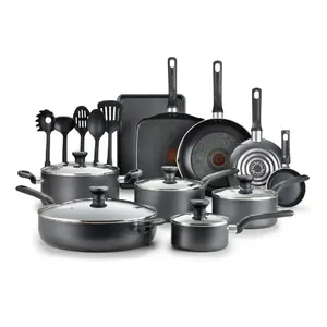 T-fal Easy Care 20-Piece Non-Stick Cookware Set with Glass Lids, Grey Pots and Pans