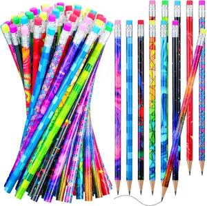 100 count Wooden Pencil with Eraser for  Assortment Colorful Fun Pencils Bulk with Eraser  Novelty  to School Supplies for Classroom, Student Reward, Stationery Party Favors