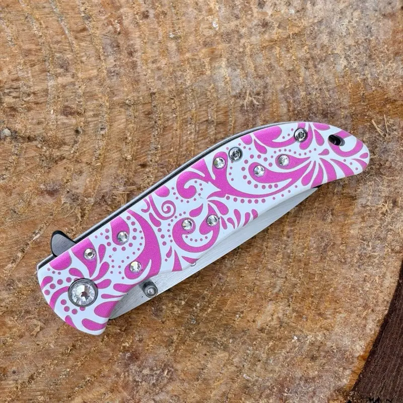 7” Pink Gem Folding Pocket Knife, Outdoor EDC Tool