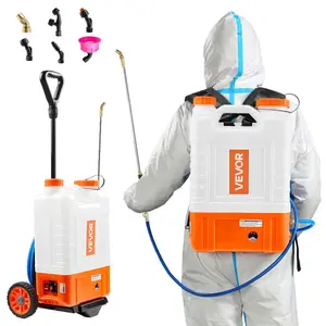 VEVOR Battery Powered Backpack Sprayer with Cart, 0-94 PSI Adjustable Pressure, 4 Gallon Tank on Wheels, with 8 Nozzles and 2 Wands, 12V 7.2Ah Battery, Wide Mouth Lid for Weeding, Spraying, Cleaning