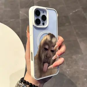 Magnetic Compatible Case for iPhone 17 16 E Pro Max 15 Plus 14 13 12 11 XS XR, Pastel Funny Monkey Meme Print | Silicone, Lightweight, Aesthetic, Scratch Resistant, and Cute Protection