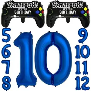 Navy Blue Video Game Party Supplies Boys 5th Birthday Party Decorations- 2 Packs Game On Balloons with Dark Blue Number 10 Balloon