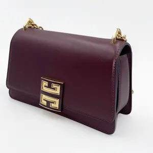 Givenchy 4G Small Sliding Chain Bag Leather Polished Burgundy Statement Smooth Leather Gold-Tone 4G Clasp Adjustable Strap Crossbody Shoulder Wear