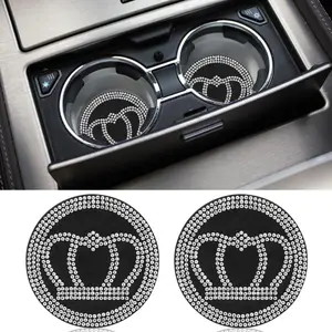 2 count 2.73'' Bling  Cup Holder Coasters,  Anti-Slip  Cup Holder Mat,  Beverage Coaster, Rhinestone Cup Holder Insert Coaster,  Interior Accessories for Women Girls (White)