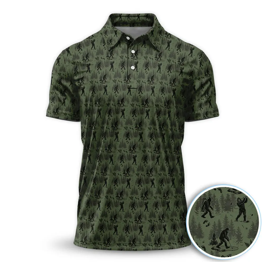 Bigfoot Forest Camouflage Patten Polo Golf Shirt Short-Sleeve Outdoor Menswear Casual Top Classic