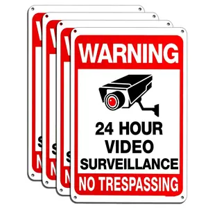 Video Surveillance Sign 2-Pack, No Trespassing Metal Reflective Warning Sign, UV Protected & Waterproof, 10"x 7" 0.40 Aluminum Indoor Or Outdoor for Home House and Business Easy to Install