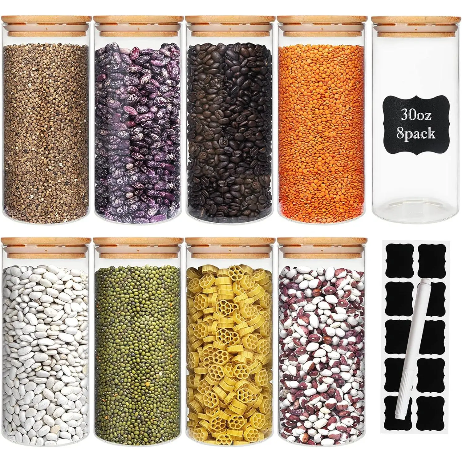 Glass  Storage Containers Jars with Airtight  Lid 30 oz 8 count, 890 ml Pantry Organization Jar, Glass Terrarium with Lid, , Flour and Sugar Container, Canister Set for Kitchen Counter