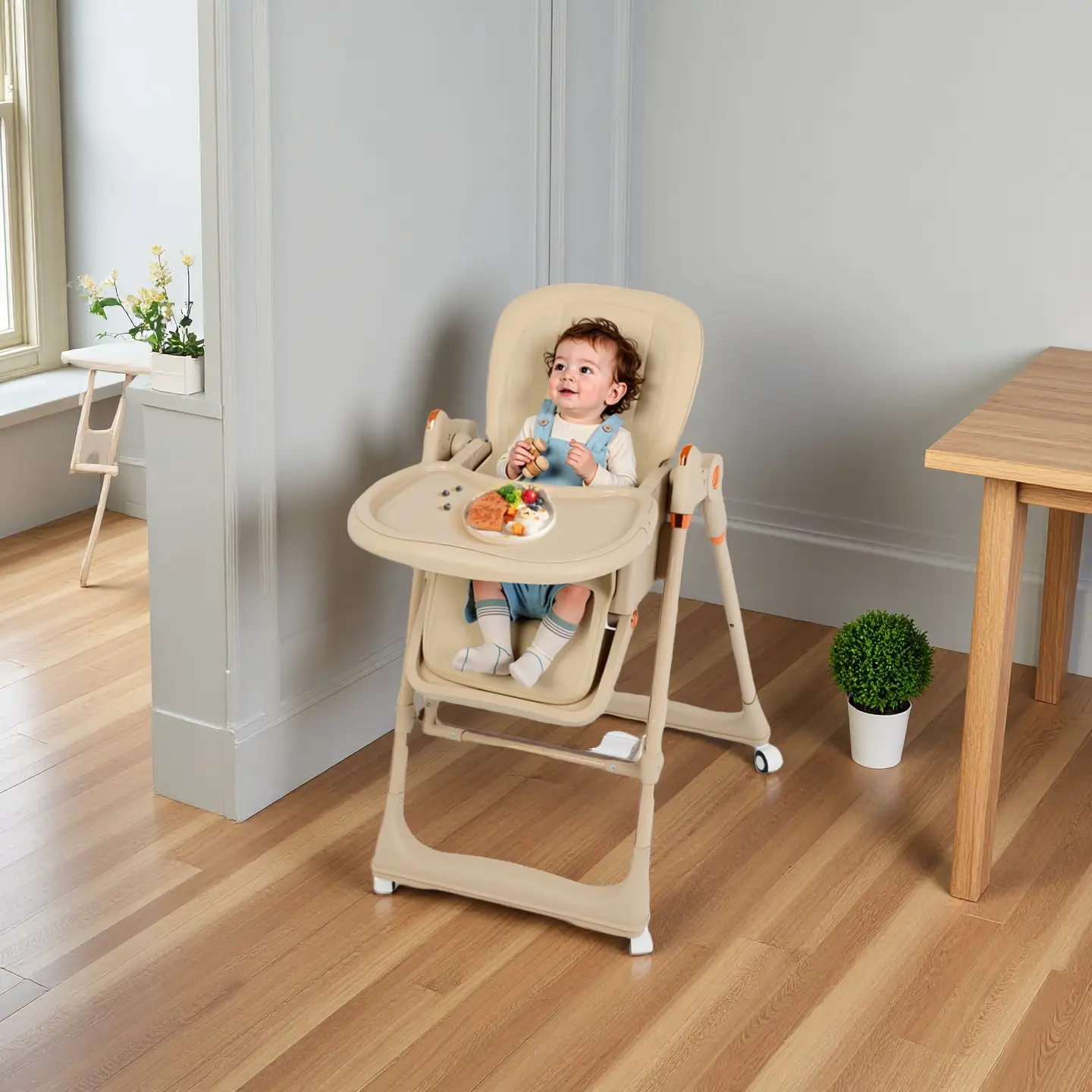 New High Chair & Cradle For Children's,Multifunctional 6 in 1 Adjustable High Chair with Removable 3-Position Adjustable Tray, Stability Structure & 3
