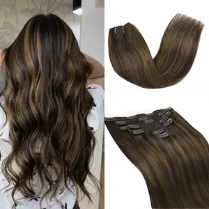 Vlasy Straight Hair Clip In Human Hair Extensions 100% Real Human Hair Brown Highlights Blonde Clip Ins For Women