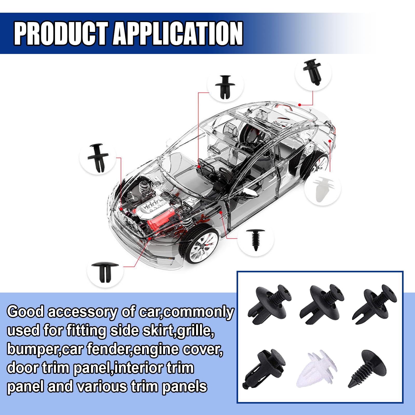 100Pcs Automotive Push Pins Clips Set Heavy-Duty Nylon Bumper Fasteners for Car Body Trim Door Panels Shields Replacement Kit for Vehicles