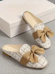 Women's Bow Design Flat Slip On Mules Shoes, Elegant Fashion Casual Daily Wear, Perfect for Vacation, Comfortable and Stylish