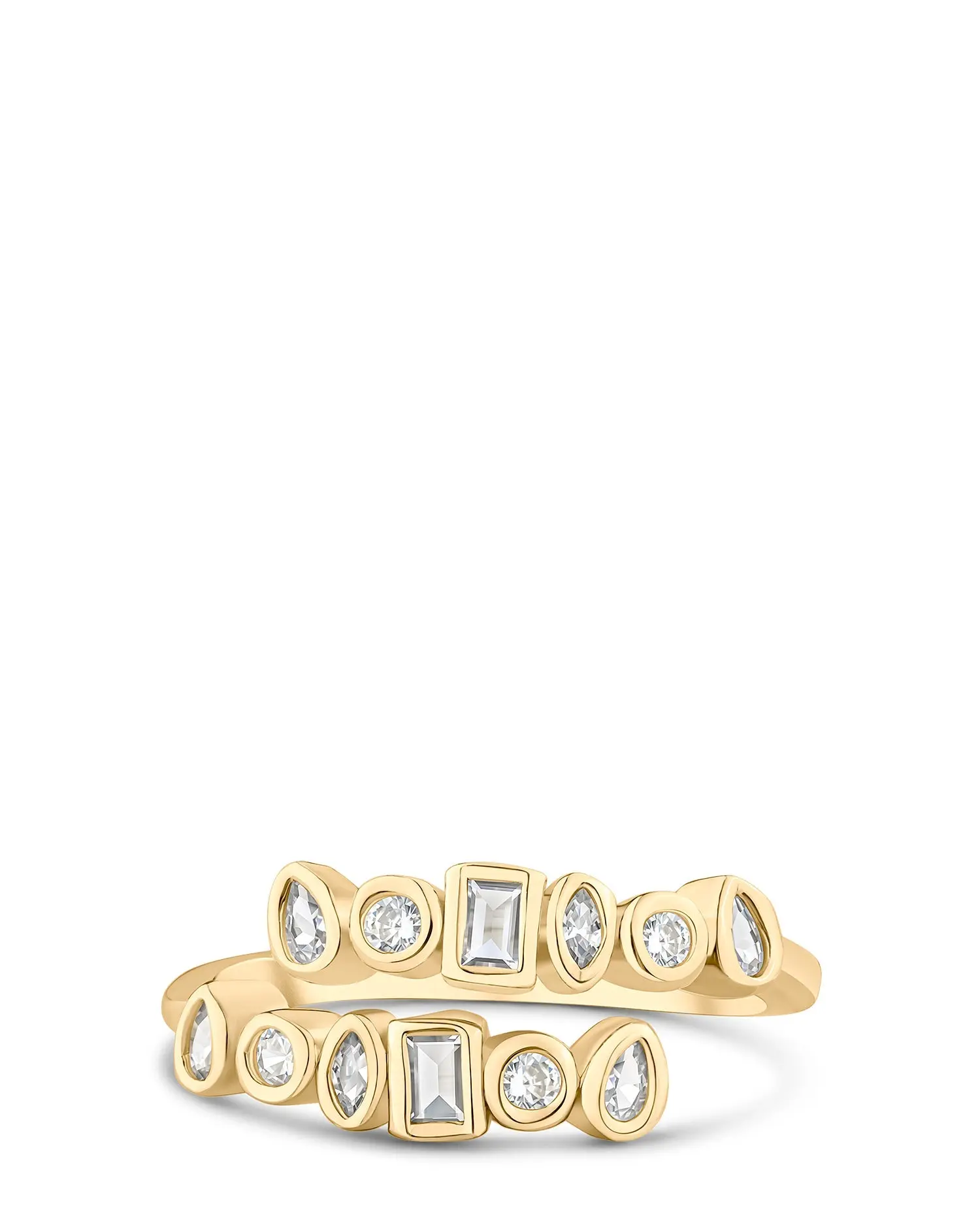 Unisex Mixed-Cut CZ Bezel Setting Open Band Wrap Ring - Gold Band Instant-Shine Fashion Costume Jewelry Accessory, Gold Band Rings, Bezel Setting Rings
