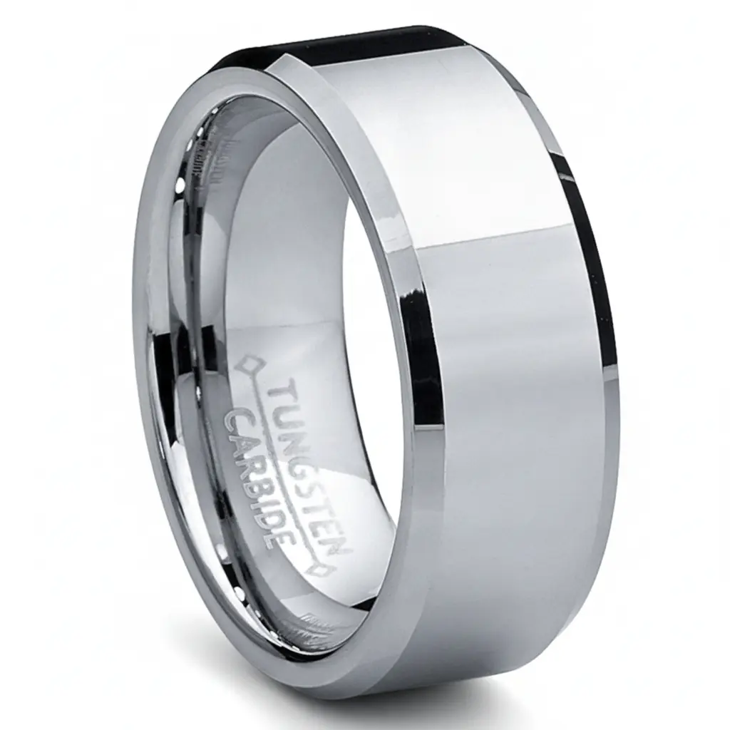 Men's High Polish Beveled Edge Tungsten Carbide Ring sizes 5 to 15