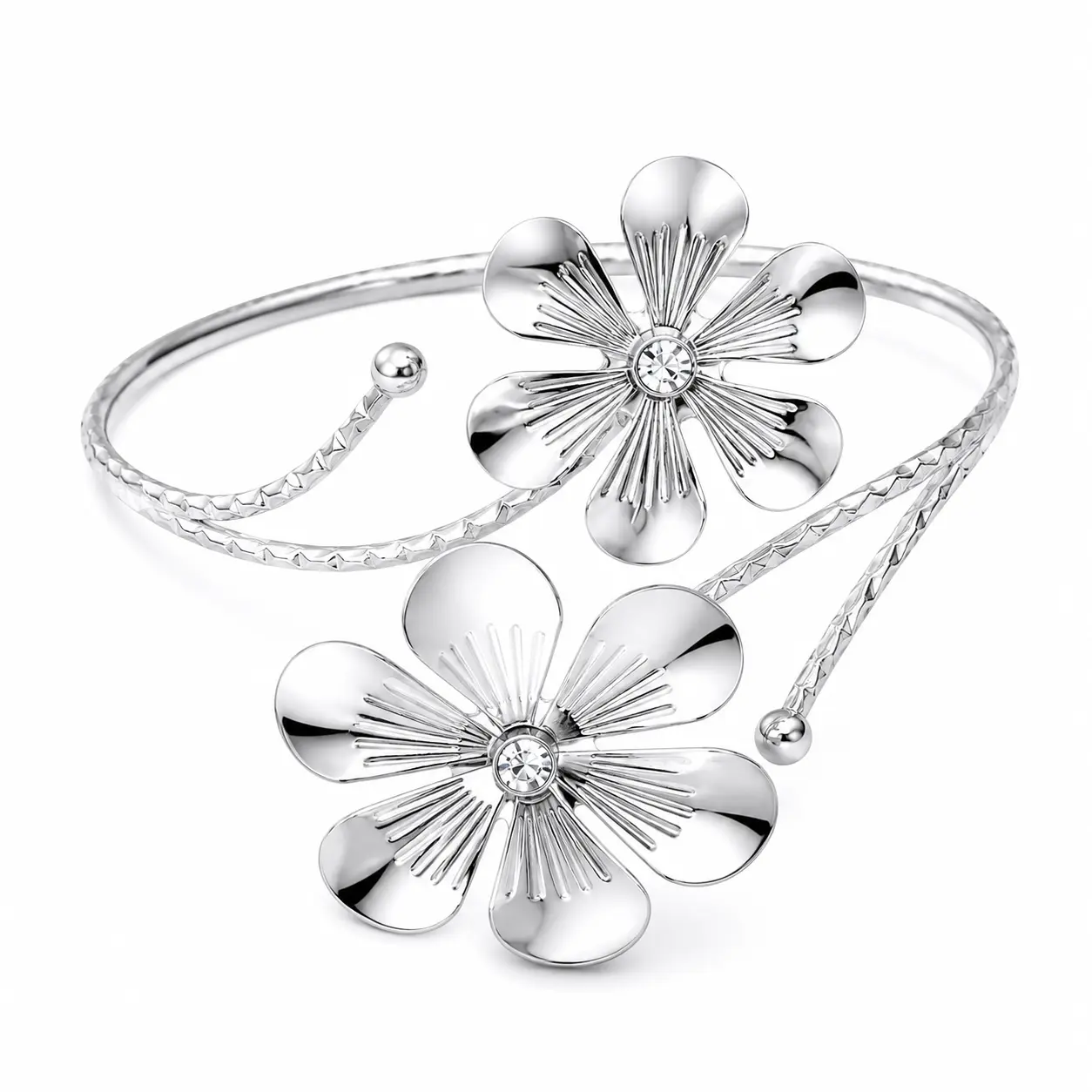 Bohemian Butterfly & Flower Upper Arm Cuff, Gold-Tone Metal Coated Coil Bracelet, Boho Fashion Jewelry for Women, Metal Coating, Butterflies, Flower Motifs, Female