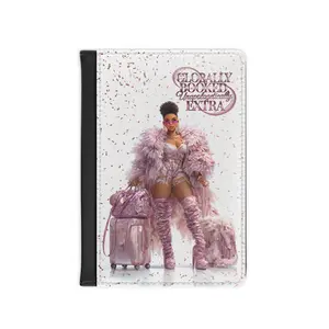 Unapologetically Extra Passport Cover - RFID-Blocking, Soft Glam, High-Gloss Print, Black PU Faux Leather, Fits Most Passports, Includes Card Pockets