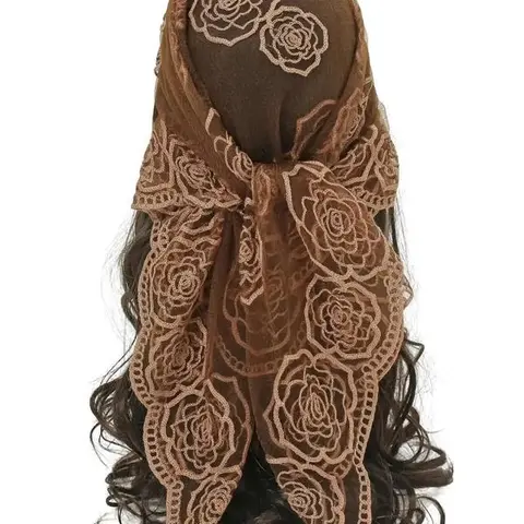 Floral Mesh Scallop Design Bandana, Boho Style Floral Embroidered Scarf, Women's Scarf for All Seasons, Fashion Accessories for Women & Girls, Boho Style Shawl