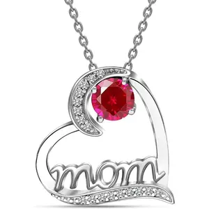 925 Sterling Silver Birthstone Necklace for Women | Love Heart Pendant Necklace | CZ Heart Necklace Gifts for Mom, Daughter, Christmas, Birthday