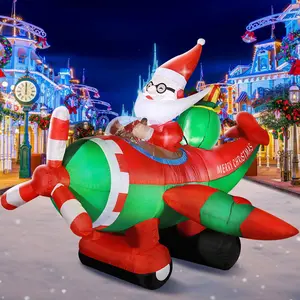 6FT Christmas Inflatables Santa Claus Riding Airplance Decorations, Xmas Blowup Outdoor Decor Build-in LED Lights for Yard Lawn Festival Celebrations