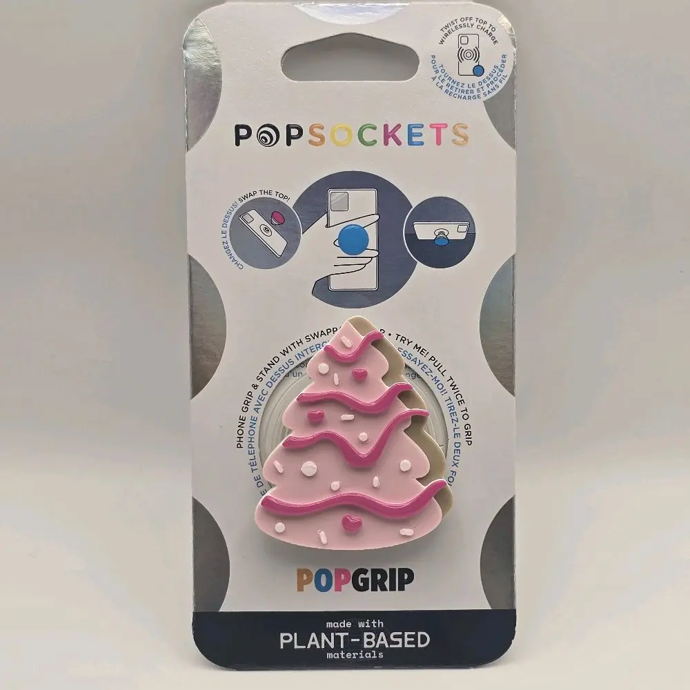 Pink Christmas Tree Phone Grip Holder with Expanding Design | Magnetic Stand | Swappable Top | Secure Hold for iPhone MagSafe Cases | Adhesive Option | Kindle Accessory | Cellphone Durable Smartphone Mount