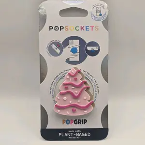 Pink Christmas Tree Phone Grip Holder with Expanding Design | Magnetic Stand | Swappable Top | Secure Hold for iPhone MagSafe Cases | Adhesive Option | Kindle Accessory | Cellphone Durable Smartphone Mount
