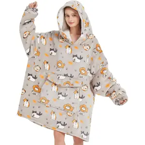 Wearable Blanket Hoodie for Adult,Oversized Sherpa Fleece Blanket Hoodie for Women Men,CatGift