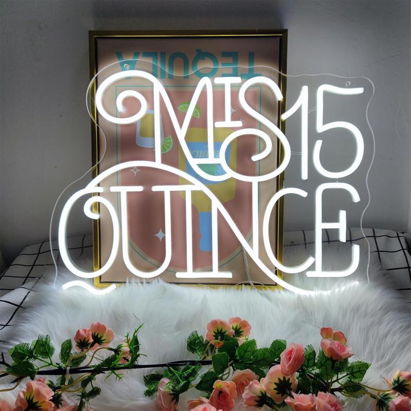Mis 15 Quinceanera Neon Sign, Suitable for Wall Decoration, Bedroom LED Neon Sign, Suitable for Adult Ceremony, Christmas, Birthday Party, A Unique Gift for Lover, 5V Power Adapter, 15.4 * 11.4 inches (White).