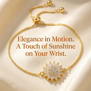 Rotatable Sunflower Fidget Bracelet for Women, 14K Gold Plated Cubic Zirconia Anxiety Relief Bangle, Adjustable Sliding Chain Stress Relief Jewelry, Hypoallergenic Dainty Bracelet for Daily Wear & Gifting