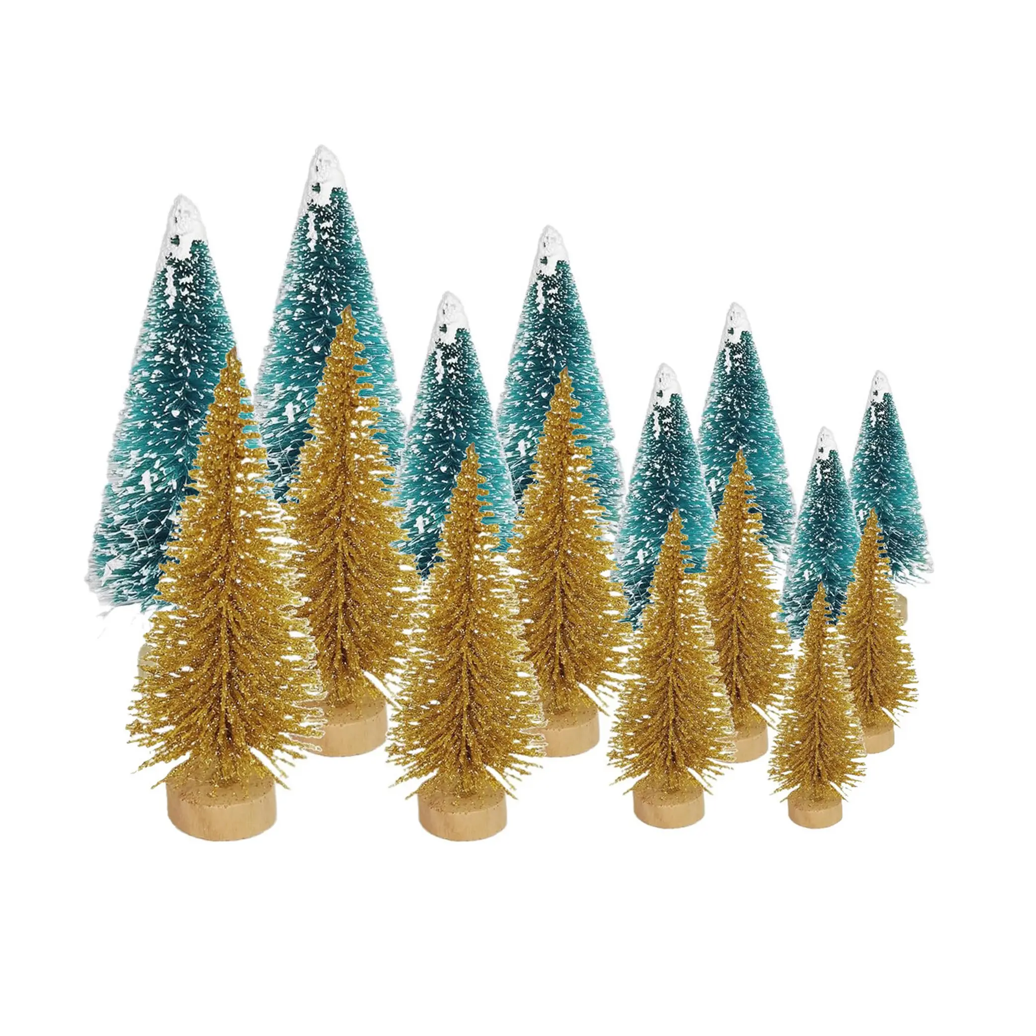 Mini Bottle Brush Christmas Trees Winter Holiday Decoration Set Gold 8 Pieces for Festive Seasonal Decor