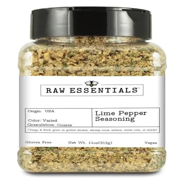 Raw Essentials Lime Pepper – Tangy and Bold Pepper Blend – Delicious on Chicken, Seafood, Vegetables and Marinades – Gluten Free and Vegan – 11 oz Bottle