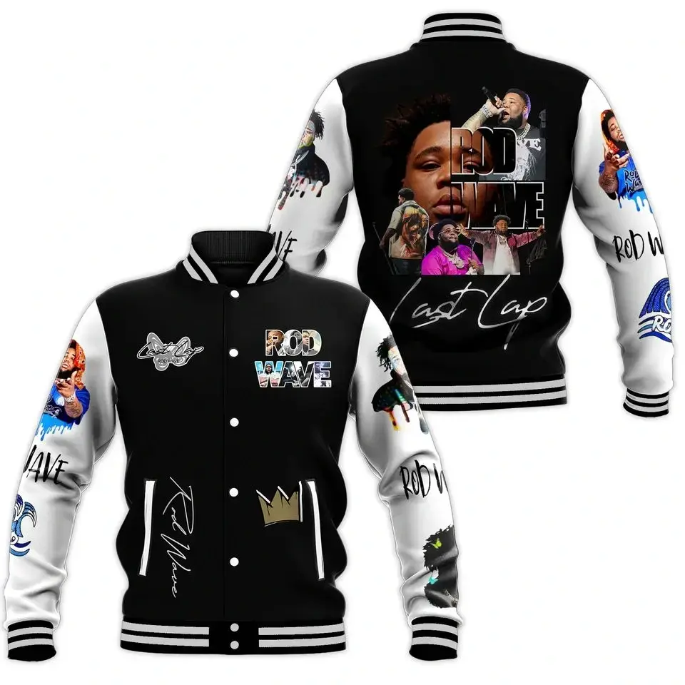 Rod Wave Limited Edition Baseball Jacket, Trust None Graffiti Graphic Varsity Coat, Retro Hip Hop Streetwear Outerwear, Bold Couples Style Jacket, Unisex Casual Sportswear