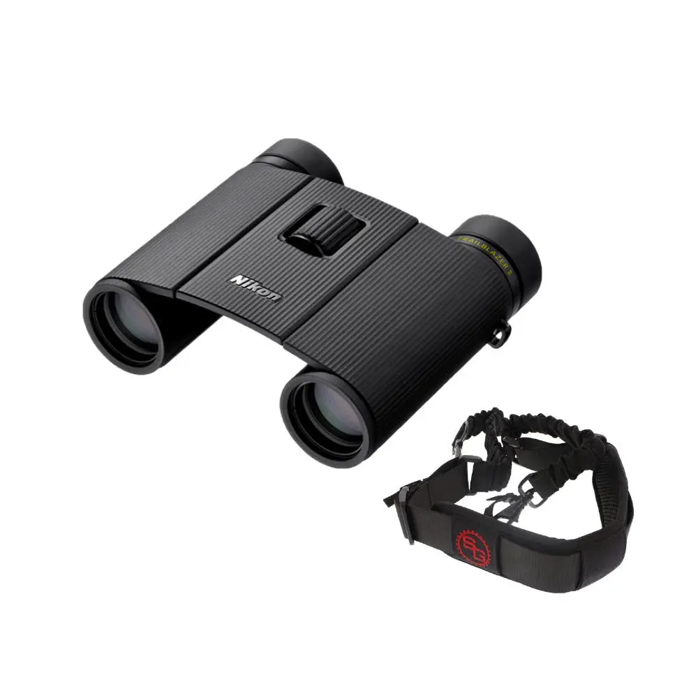 Nikon Trailblazer II 10x25 Compact Black Binoculars - Foldable, Lightweight, Waterproof, Unisex, with Adjustable Strap, Shock Absorbers, Sling Strap, Pocket-Sized for Hiking, Beach Wildlife Observation, Hikers