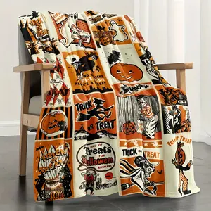 Halloween Witch & Pumpkin Fleece Blanket – Cozy Horror Movie Throw for Bed, Sofa, or Office – Soft All-Season Flannel Blanket, Spooky Room Decor & Gift Idea