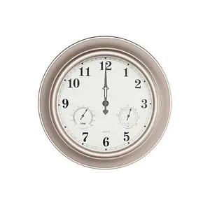 Nature Spring Silver Clock Thermometer Hygrometer - Silver