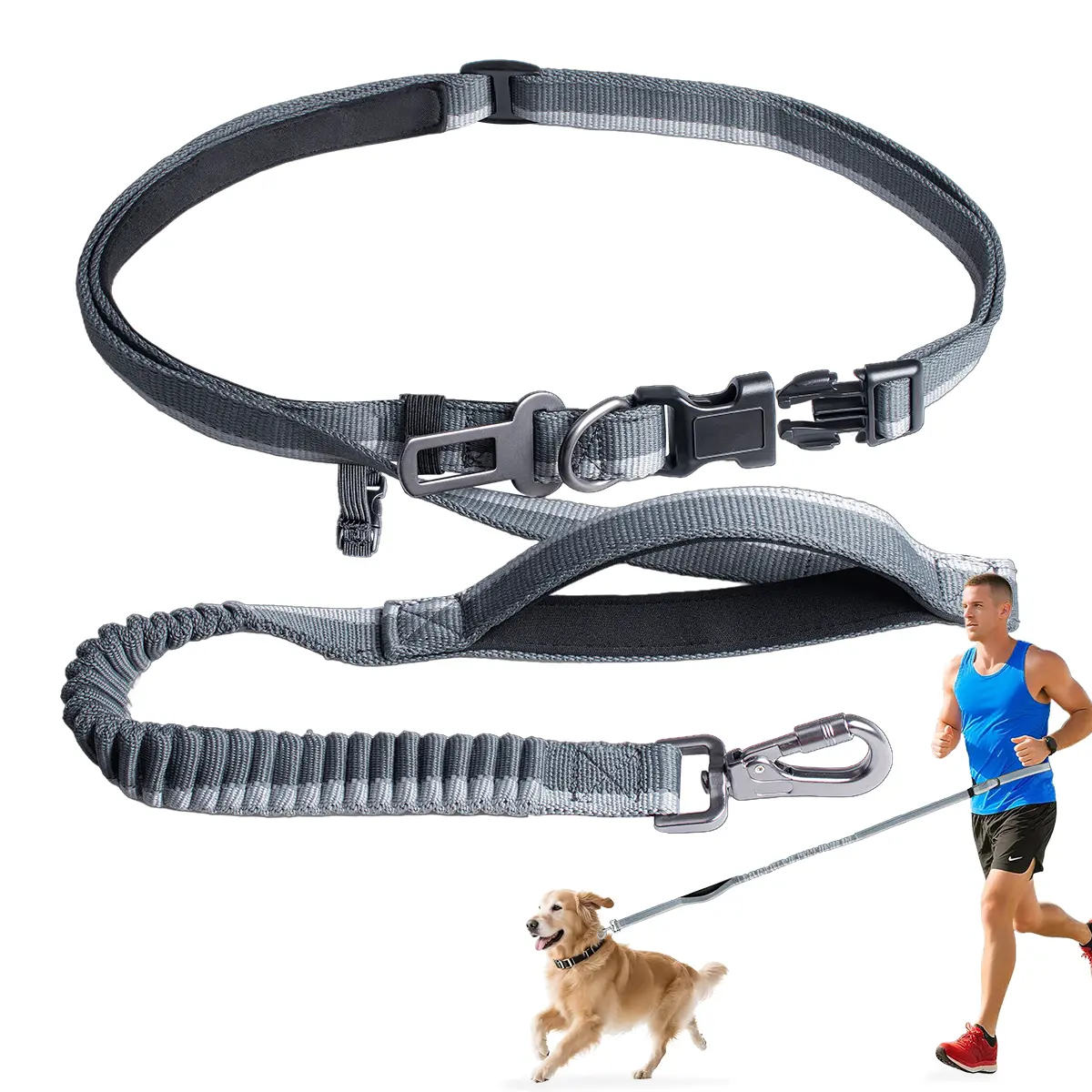 8-in-1 Use No Tangle Dog Leash - Dual Handles, Safety Lock, Hands-Free Waist Mode, Built-in Car Seatbelt, Reflective Stitching, Elastic Bungee for Running, Universal Fit (Dog Accessory), No Tangle Leash