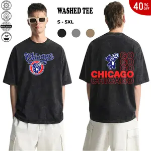 [Sale Up To 40%] Go Go Chicago Baseball Wash Tee, Vintage Bear Mascot Baseball Shirt, Baseball Game Day Graphic T-Shirt, Cubs Baseball Fan Washed Streetwear
