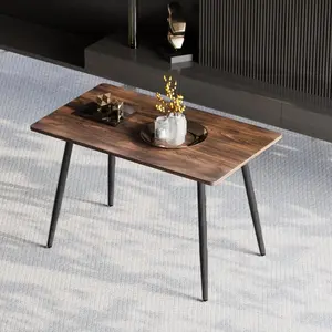 Modern Minimalist MDF Desktop, Walnut/Wood Color Metal Legs, Small Sized Dining Table, Computer Desk, Office Desk, Kitchen Table, For 6 Seat.Suitable For Kitchen, Dining Room, Living Room