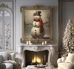 Vintage Christmas Wall Print Snowman Printable Christmas Painting Wall Art Christmas Decor Winter Art Seasonal Decor Christmas Decorating