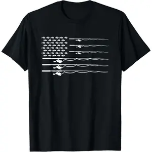 American Flag Fishing Fathers Day Cool Fisherman Dad Papa T-Shirt        Graphic tees Casual Shortsleeve