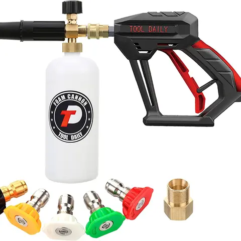 Handheld Car Wash Sprayer with 1L Capacity Foam Cannon - 1/4-Inch Quick Connector, 5-Tip Angle Adjustment Nozzle, Brass Coupler, M22 Fittings, 140°F Water Ready, 1000 psi to 3000 psi, Car Wash Accessory, Father’s Day Gift【DealsForYouDays】