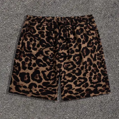 Men's Regular Fit Leopard Print French Terry Shorts, Casual Comfy Breathable Loungewear Shorts for Summer, Men's Bottoms for Daily Wear Menswear Soft Casual Loungewear