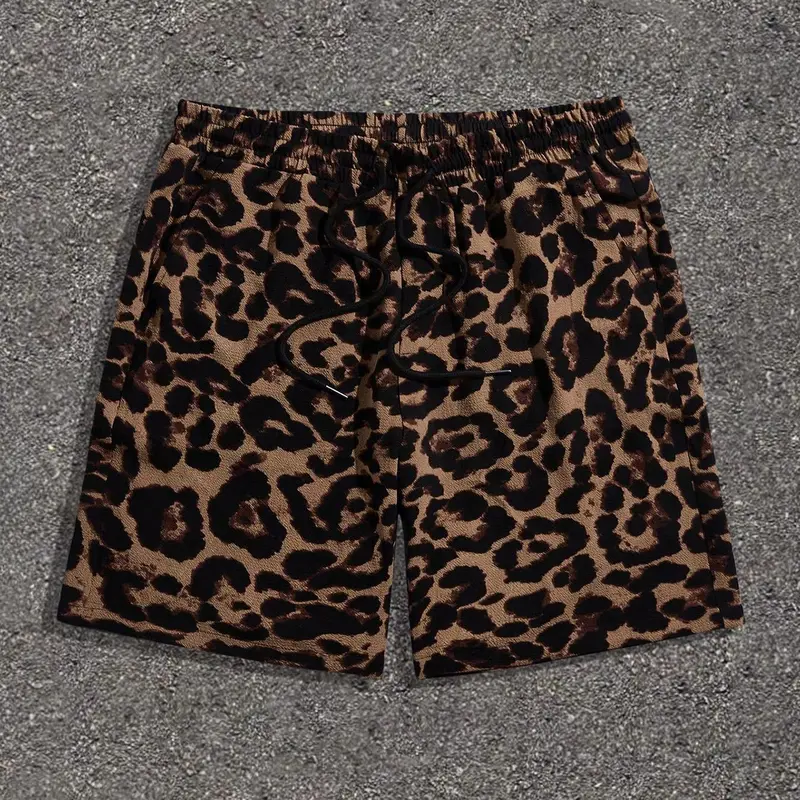 Men's Regular Fit Leopard Print French Terry Shorts, Casual Comfy Breathable Loungewear Shorts for Summer, Men's Bottoms for Daily Wear Menswear Soft Casual Loungewear