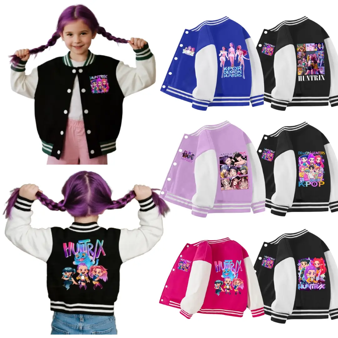 1PCS Kpop Demon Hunters Tiger Baseball jacket Medium Size Demon Hunter Tiger Funny Movie Jacket for Toddler Girls Regular Fit Autumn Casual Wear with