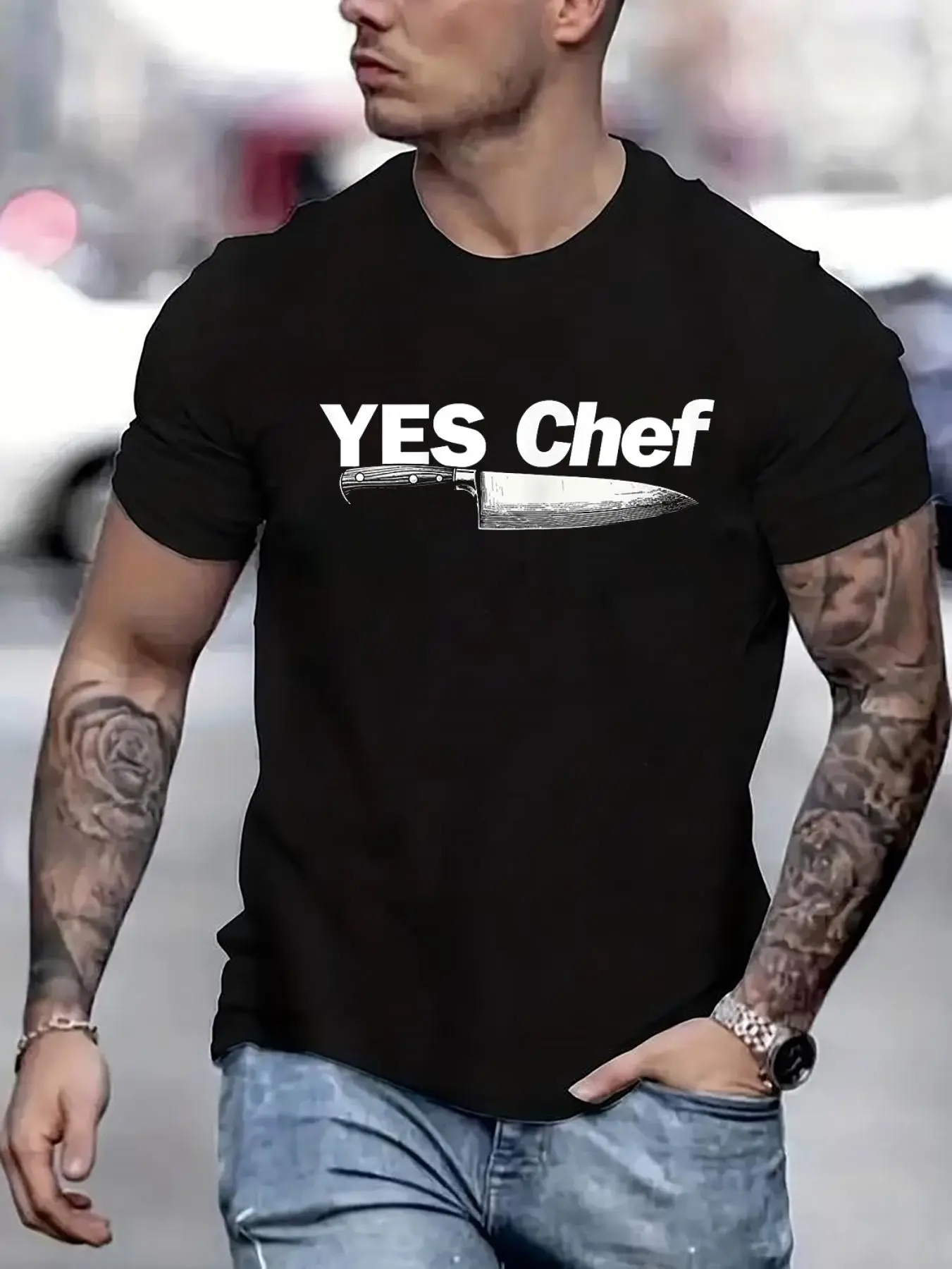 100% cotton Professional Chef Yes Chef Printed T-shirt, Short-sleeved Crew Neck Casual Top, Suitable For All Seasons, Men's Wear