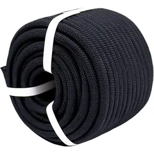 Braided Polyester Arborist Rope (3/8 inch X 100 feet) High Strength Bull Rope for Tree Work Truck Securing Camping Swing Black