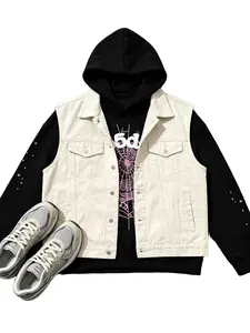Fashion Menswear Y2k Men's Fitted Hooded Pullover Sweatshirt - Spider Web Pattern, Letter Print, Colorful Stars, Street Punk Style, Fall & Winter Graphic Knit Top Casual Unisex