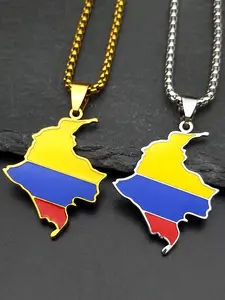 Colombia Map Flag Pendant Necklace For Women Men, Unisex Stainless Steel Gold Color South America Country Nation Art Male Gifts