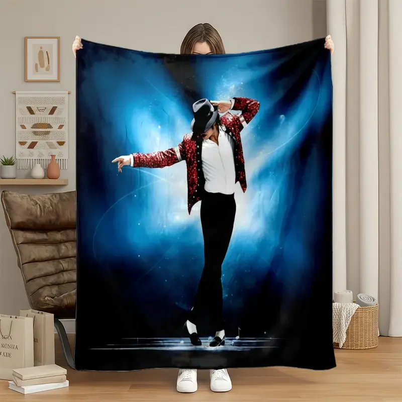 1pc Michael Jackson King of Pop Dance Theme Flannel Fleece Blanket Super Soft Cozy Warm Lightweight Throw for Bed Couch Sofa Living Room Bedroom Office Travel Camping Car Nap Adult Soft Fluffy Blanket Air Conditioning Summer Dorm Fan Merchandise Merch